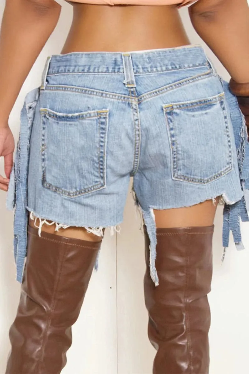 PB328 Ripped Cutout Denim Shorts