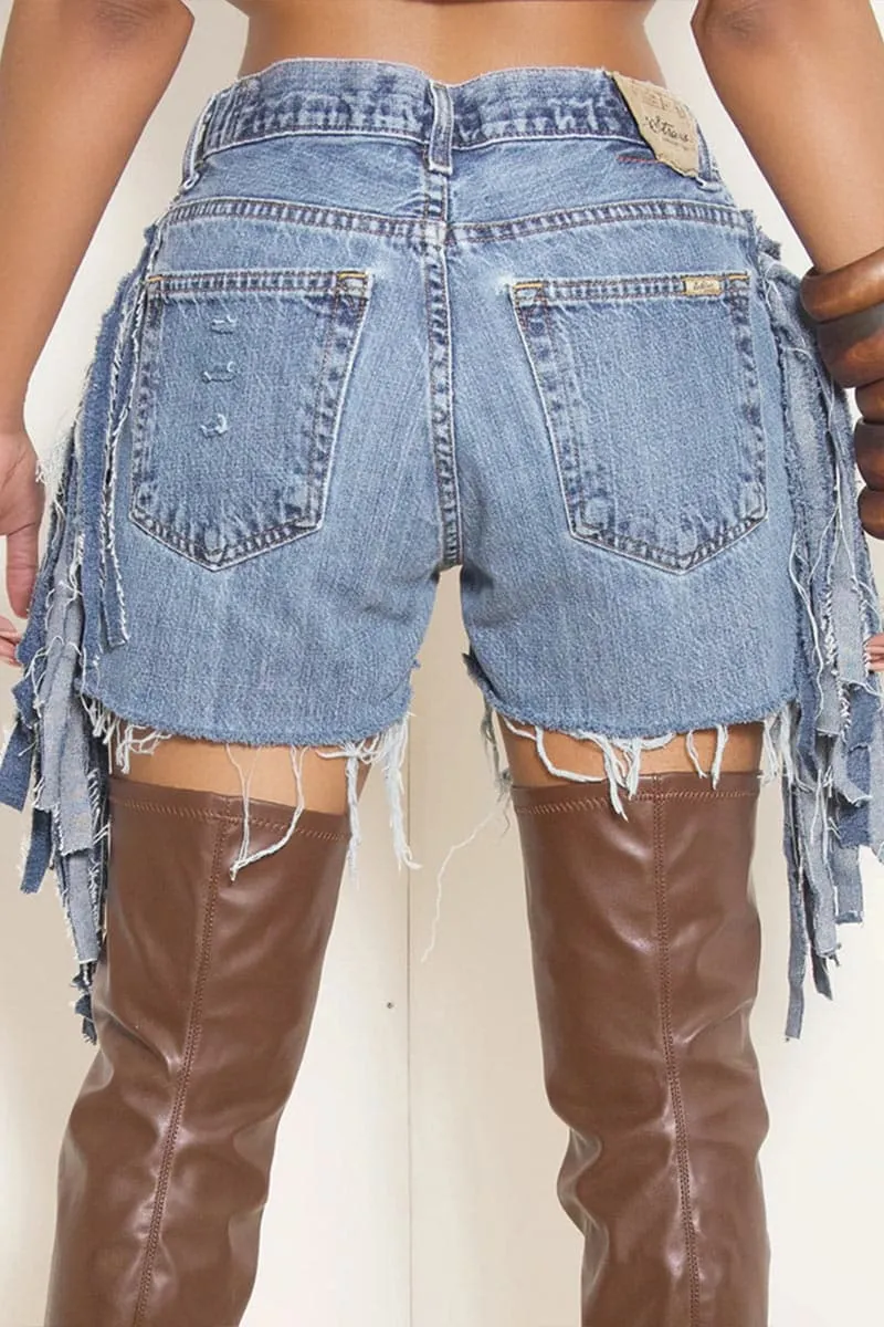 PB328 Ripped Cutout Denim Shorts