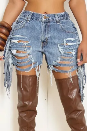 PB328 Ripped Cutout Denim Shorts