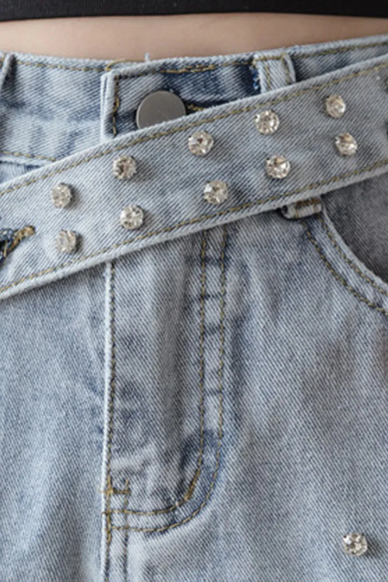 PD136 Rhinestones Denim Shorts