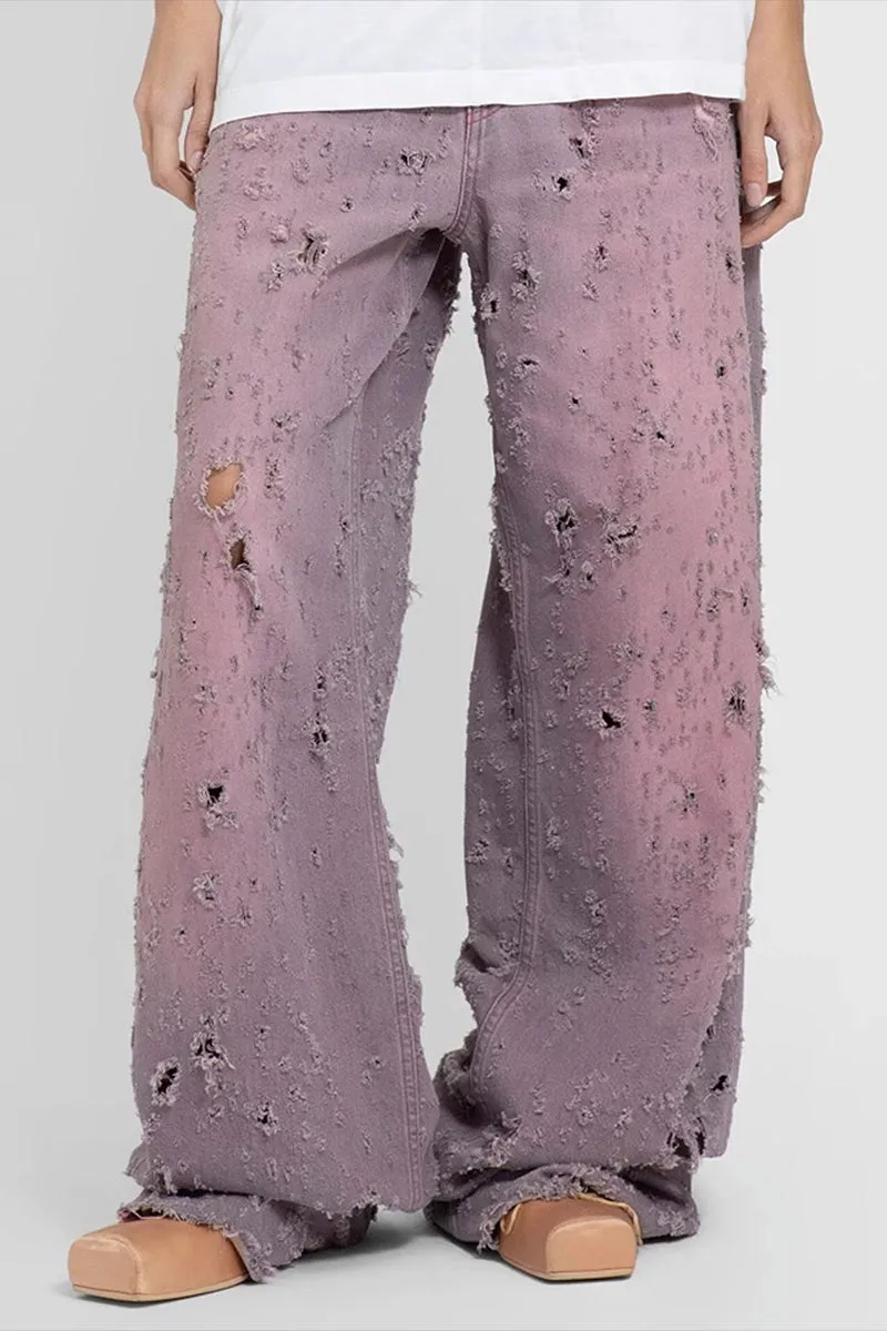 PG657 Solid Distressed Denim Pants