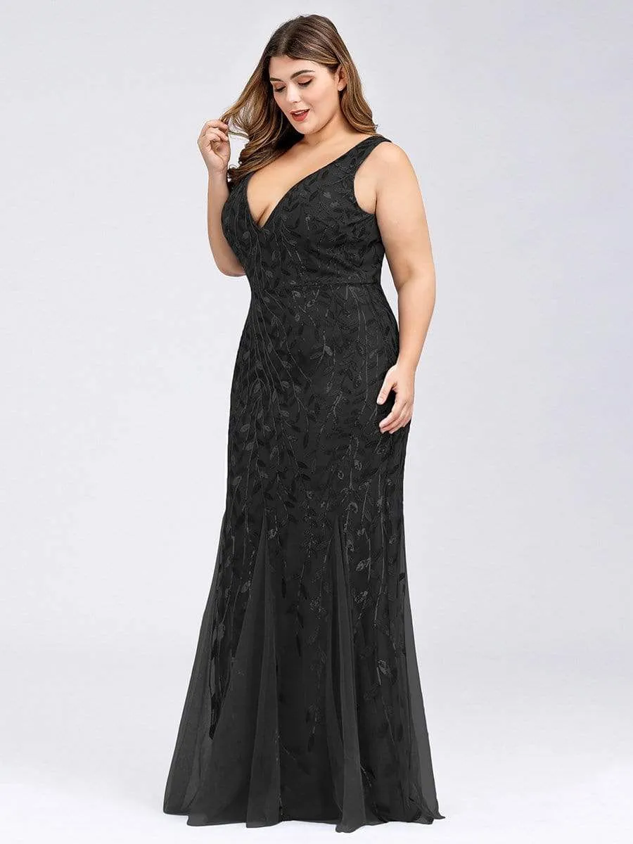 Plus Size Women's Double V-Neck Fishtail Seuqin Evening Dress