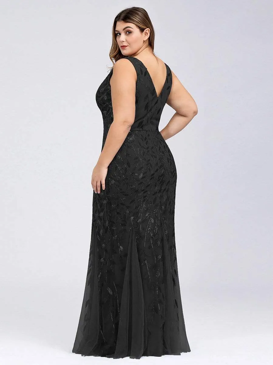 Plus Size Women's Double V-Neck Fishtail Seuqin Evening Dress