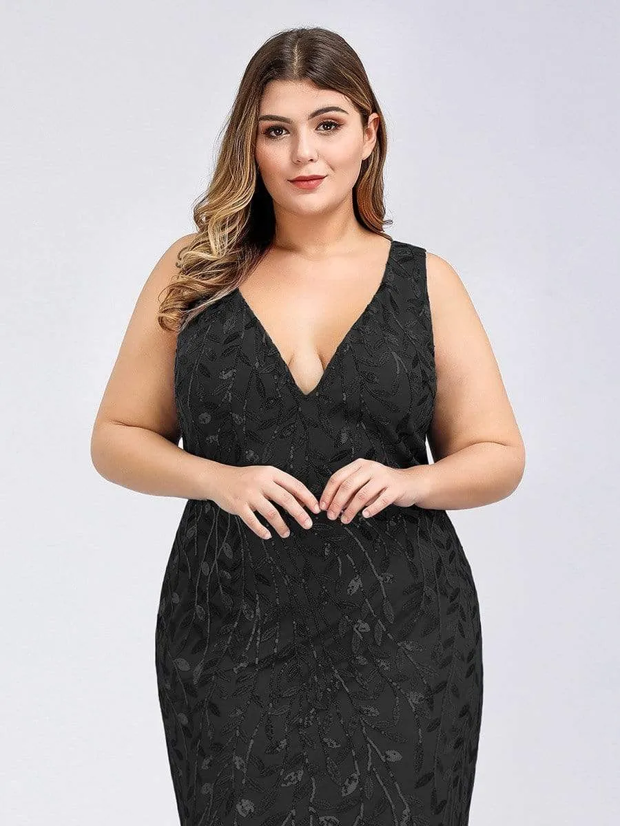 Plus Size Women's Double V-Neck Fishtail Seuqin Evening Dress