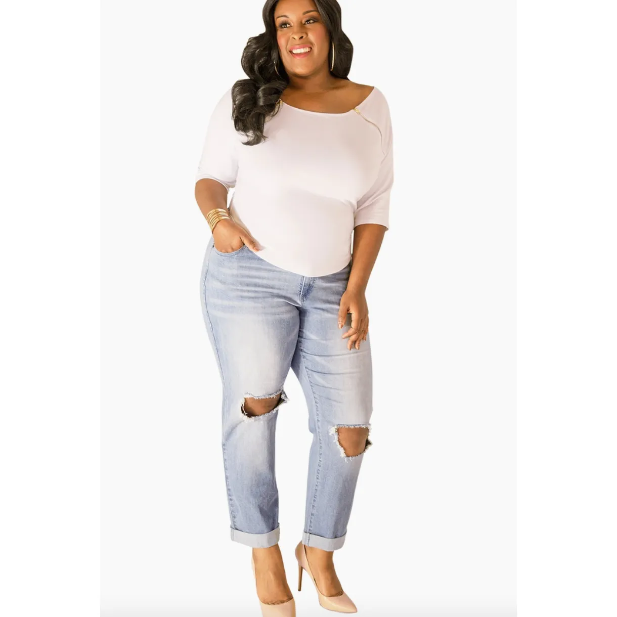 Poetic Justice Curvy Fit Light Wash Boyfriend Jeans