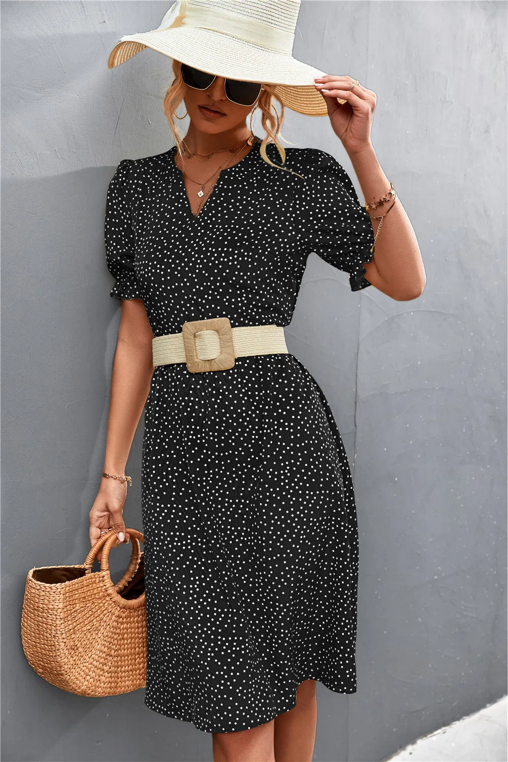 Polka Dot Puff Sleeve Dress