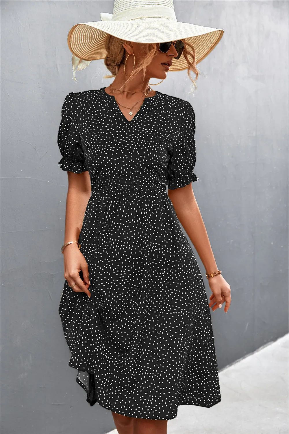 Polka Dot Puff Sleeve Dress