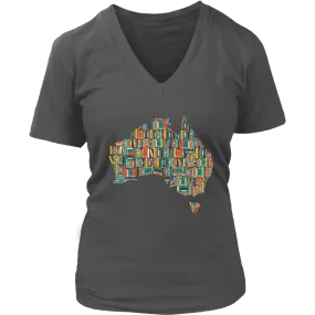 "Australia Bookish Map" V-neck Tshirt