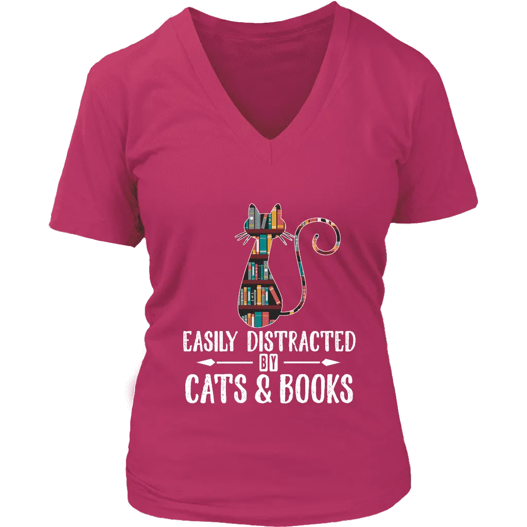 "Cats and books" V-neck Tshirt