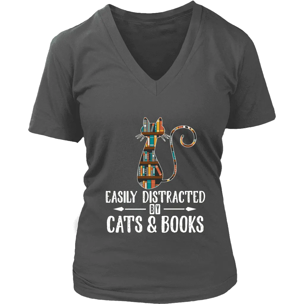 "Cats and books" V-neck Tshirt