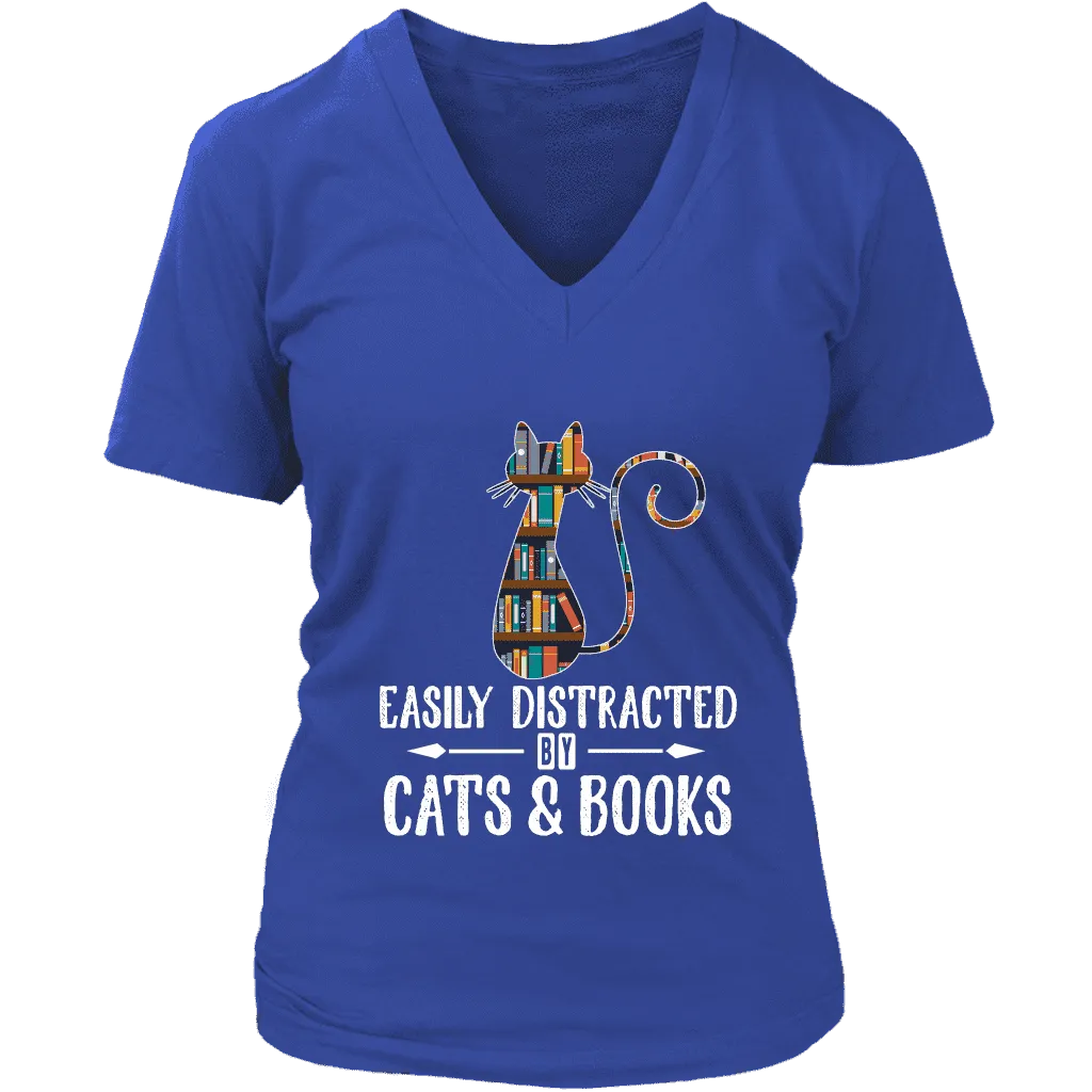 "Cats and books" V-neck Tshirt