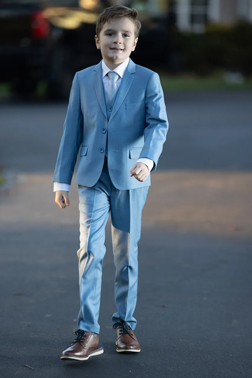 "Premium" Kids Light Blue 5-Piece Wool Blend Suit