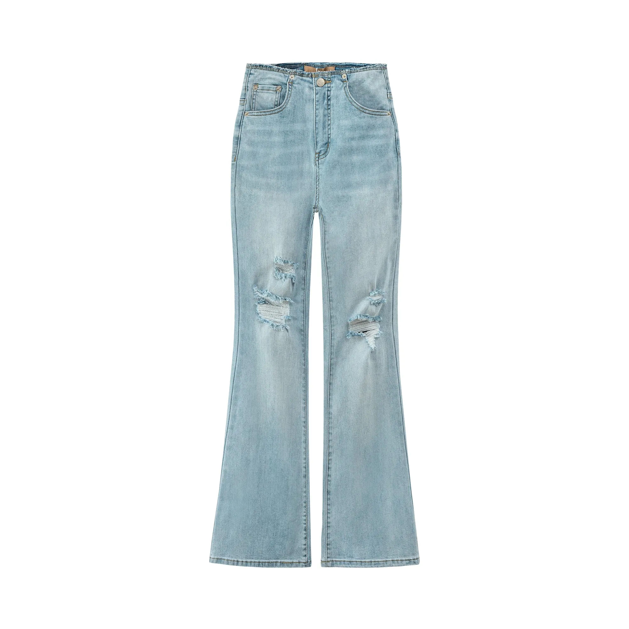 Ripped High-Wait Bootcut Jeans