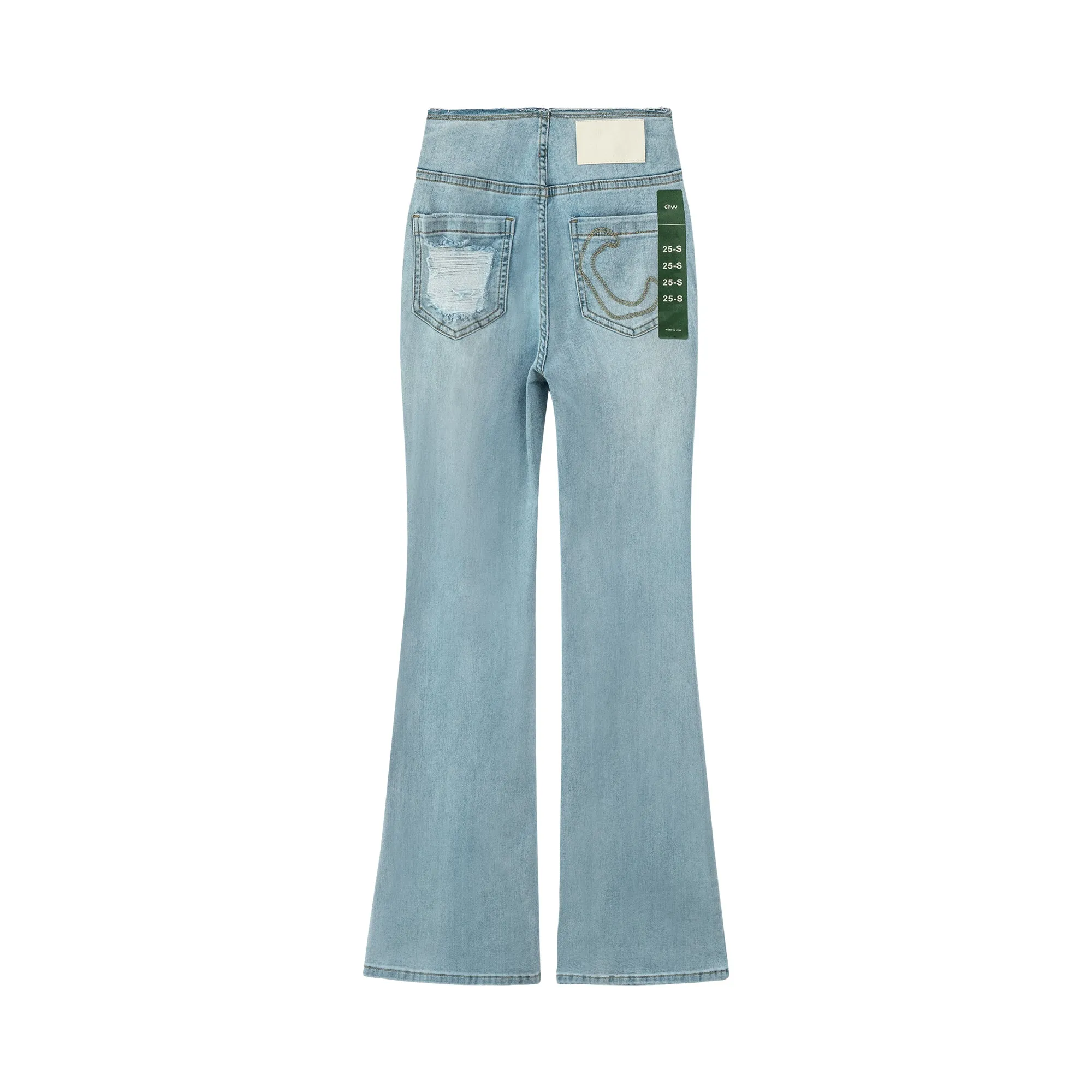 Ripped High-Wait Bootcut Jeans