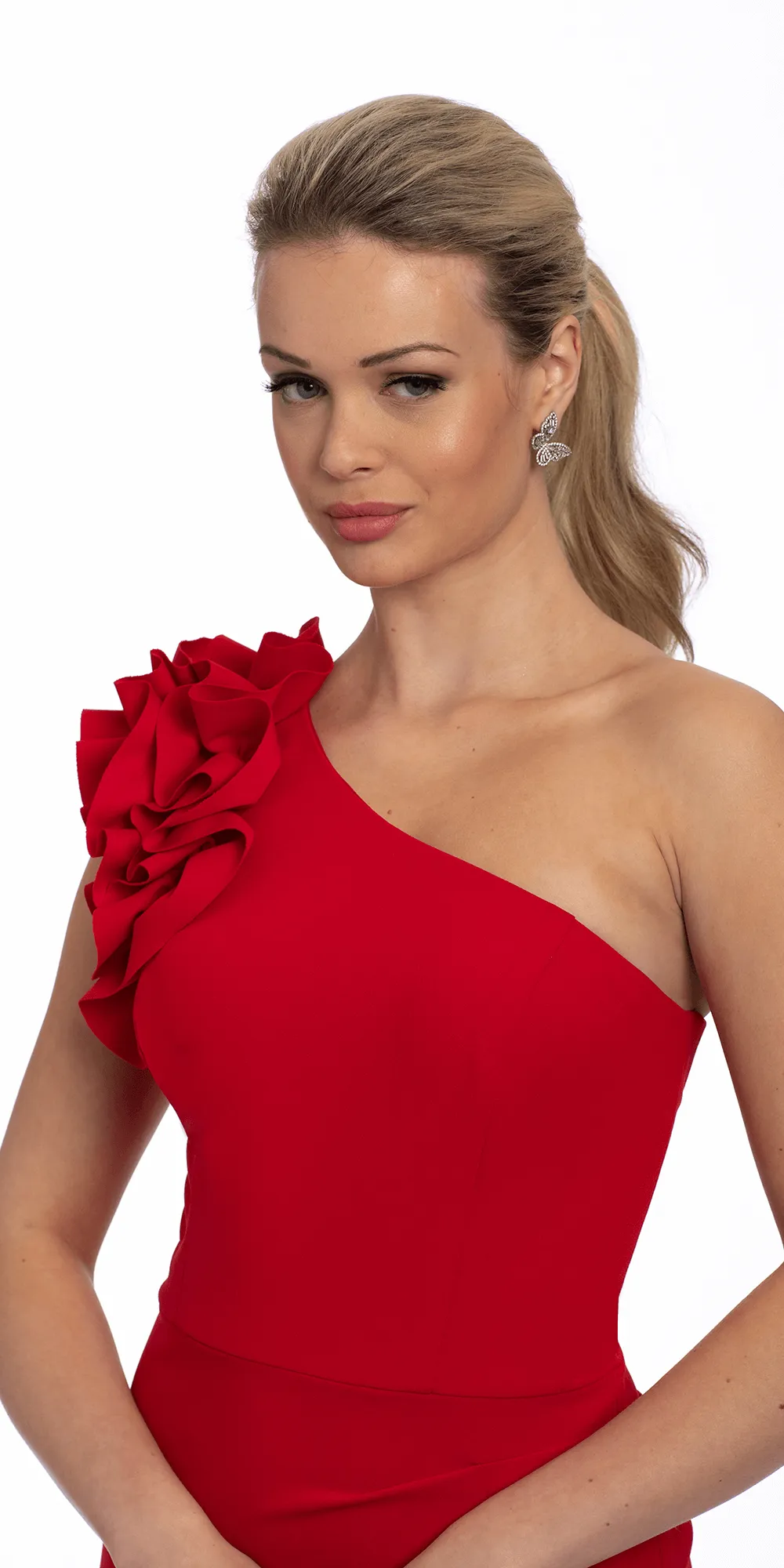 Ruffle One Shoulder Scuba Dress with Ruching