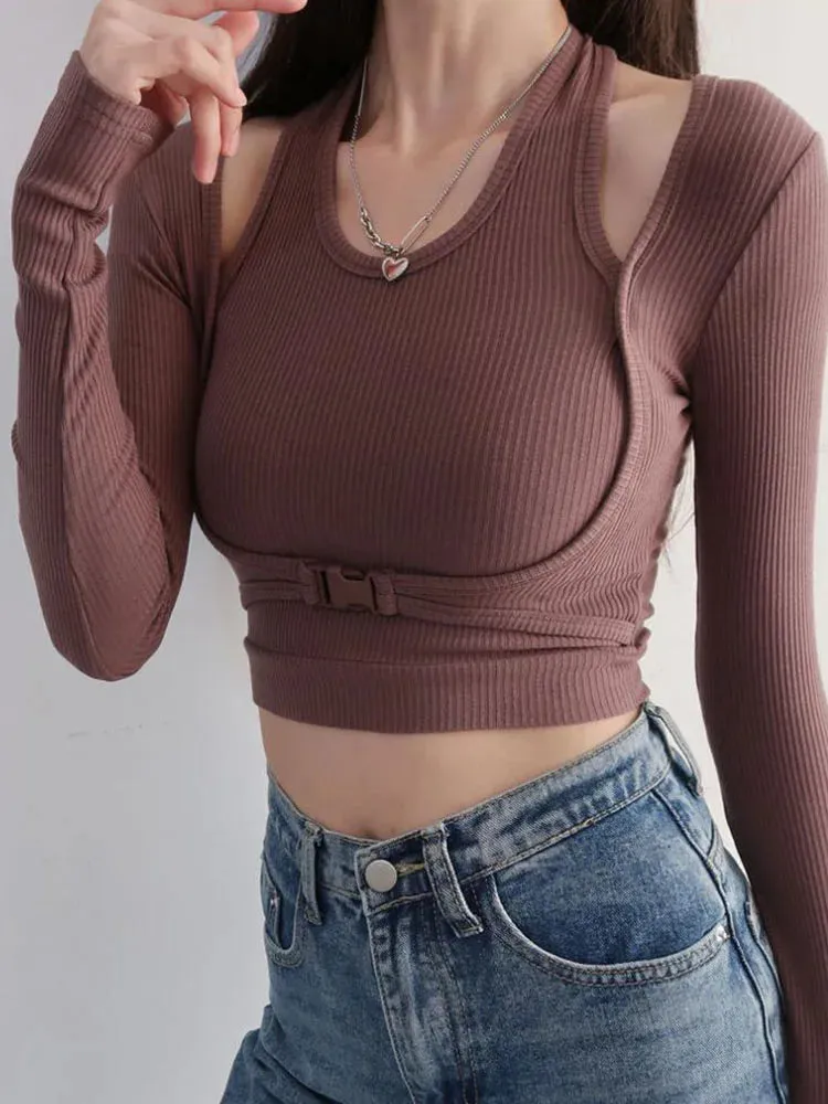 Slim Fit Long Sleeve Solid Crop Top