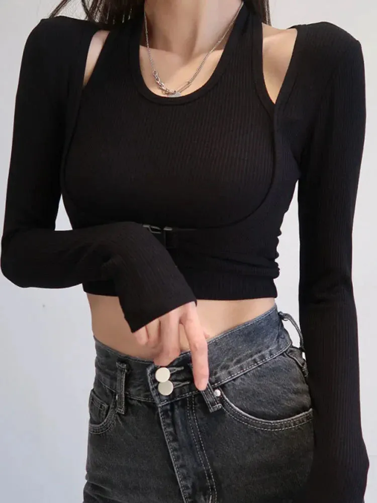 Slim Fit Long Sleeve Solid Crop Top