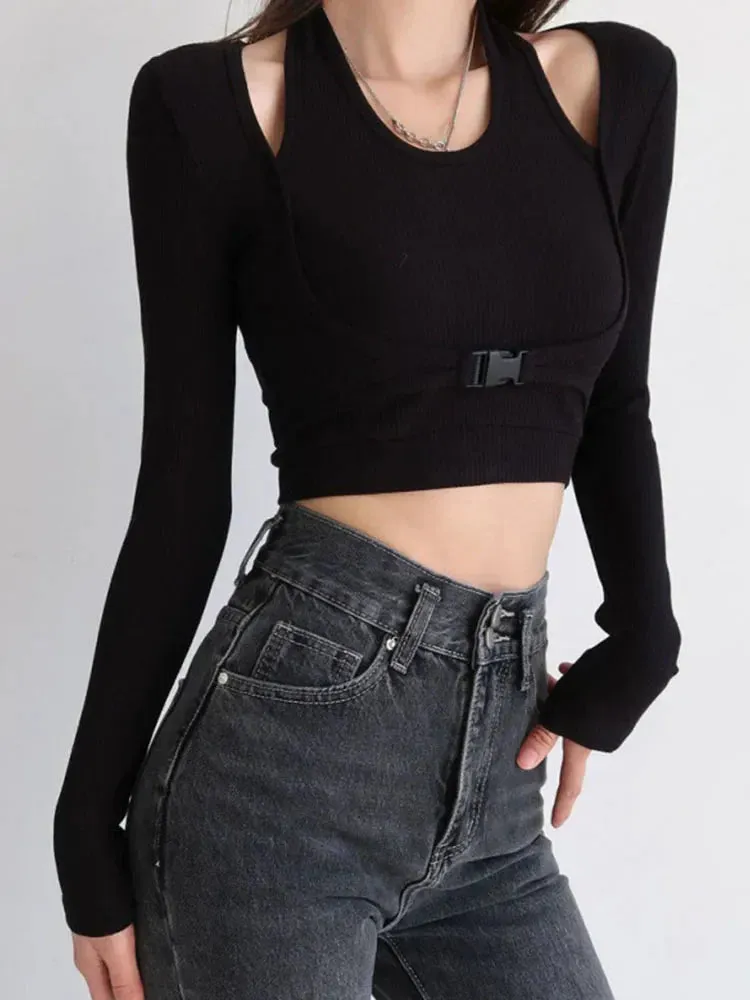 Slim Fit Long Sleeve Solid Crop Top