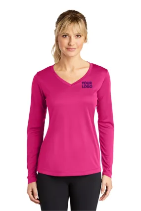 Sport-Tek Ladies Long Sleeve PosiCharge Competitor Customized V-Neck Tee's, Pink Raspberry