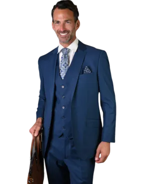 Statement Blue Men's Tailored Fit Vested Wool Suit