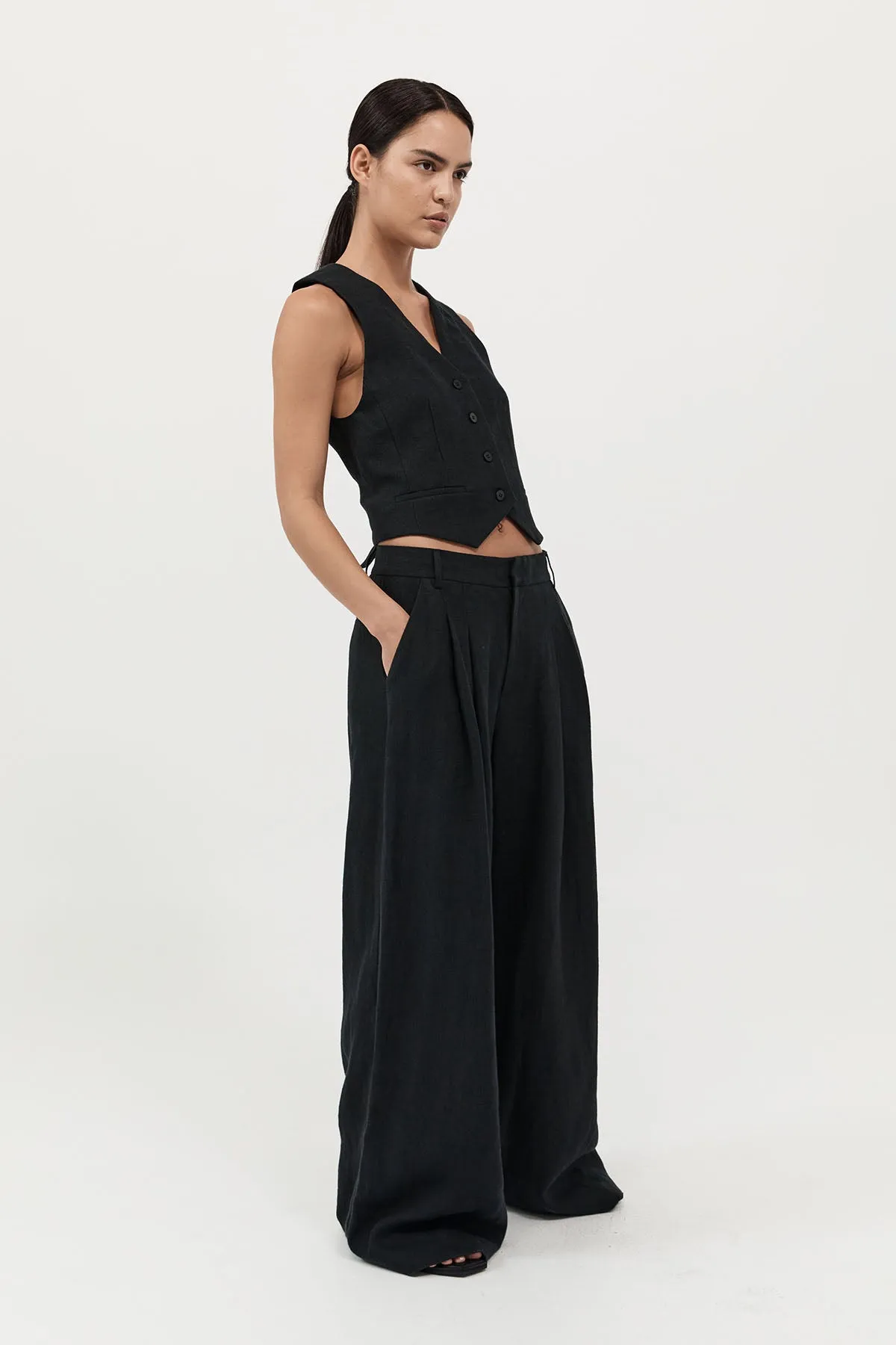 Tailored Linen Pants - Black