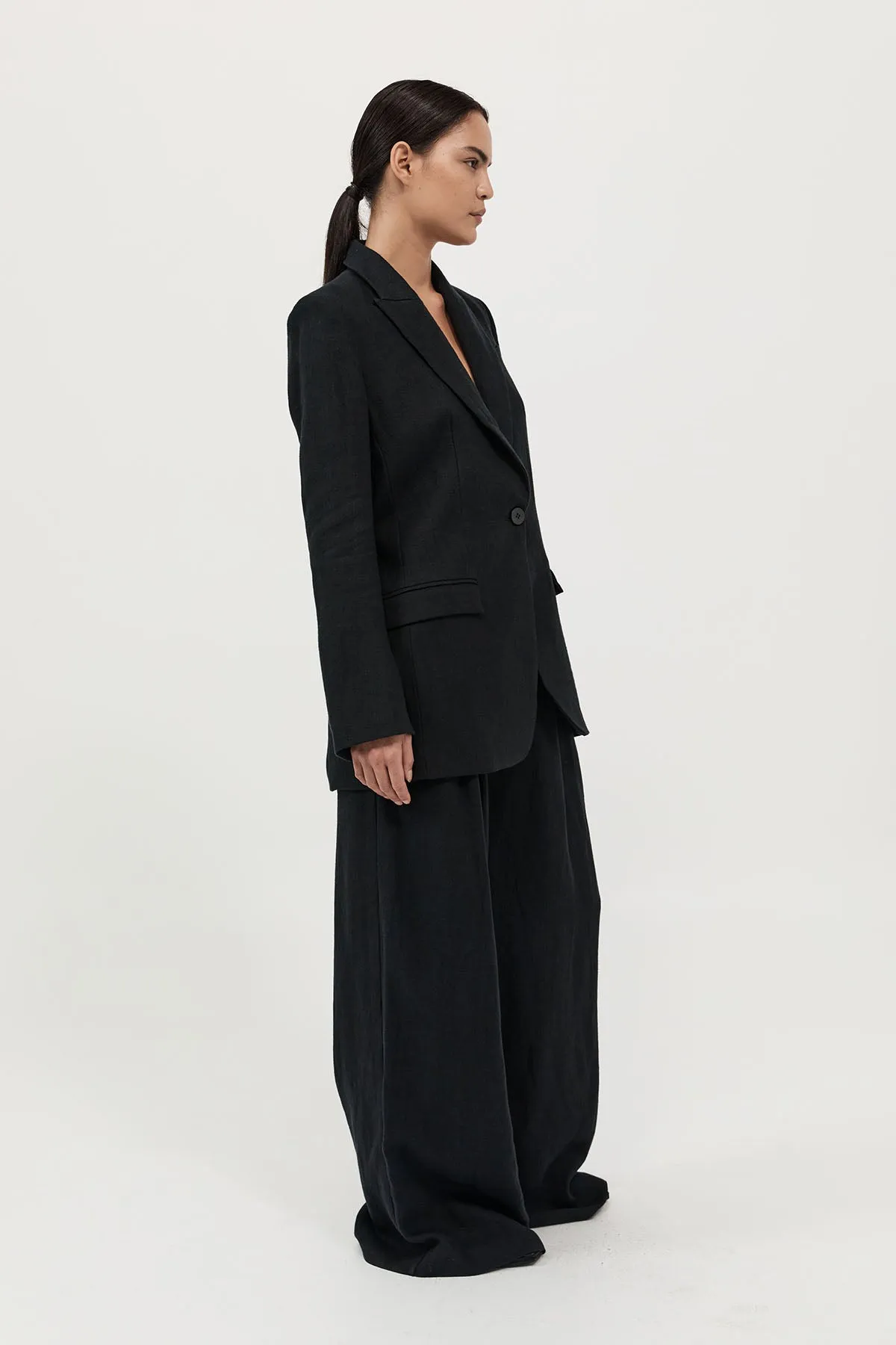 Tailored Linen Pants - Black