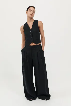 Tailored Linen Pants - Black