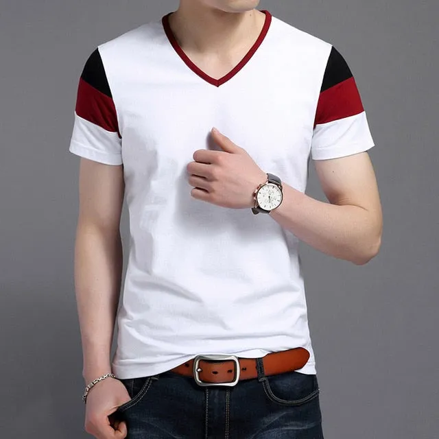 Three Color Striped V Neck Tees