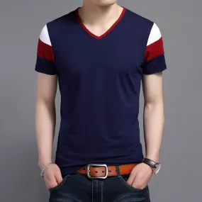 Three Color Striped V Neck Tees