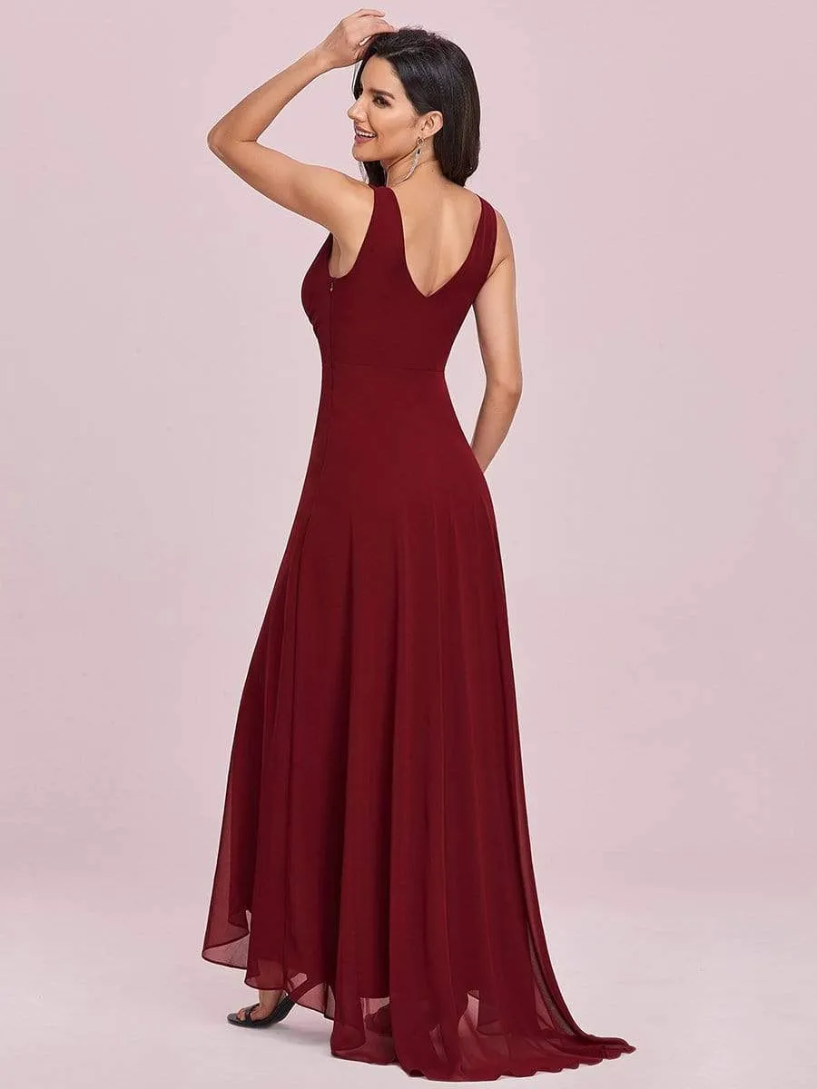 V-Neck High-Low Chiffon Evening Party Dress