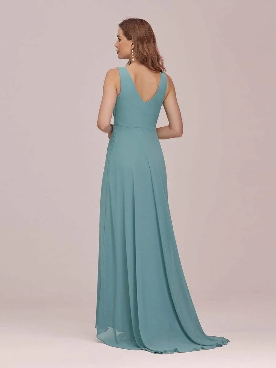 V-Neck High-Low Chiffon Evening Party Dress