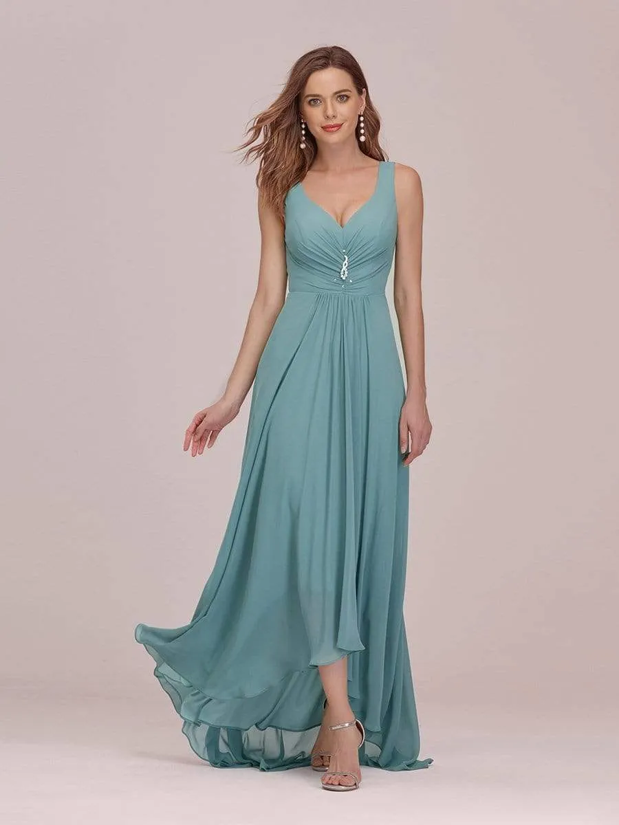 V-Neck High-Low Chiffon Evening Party Dress