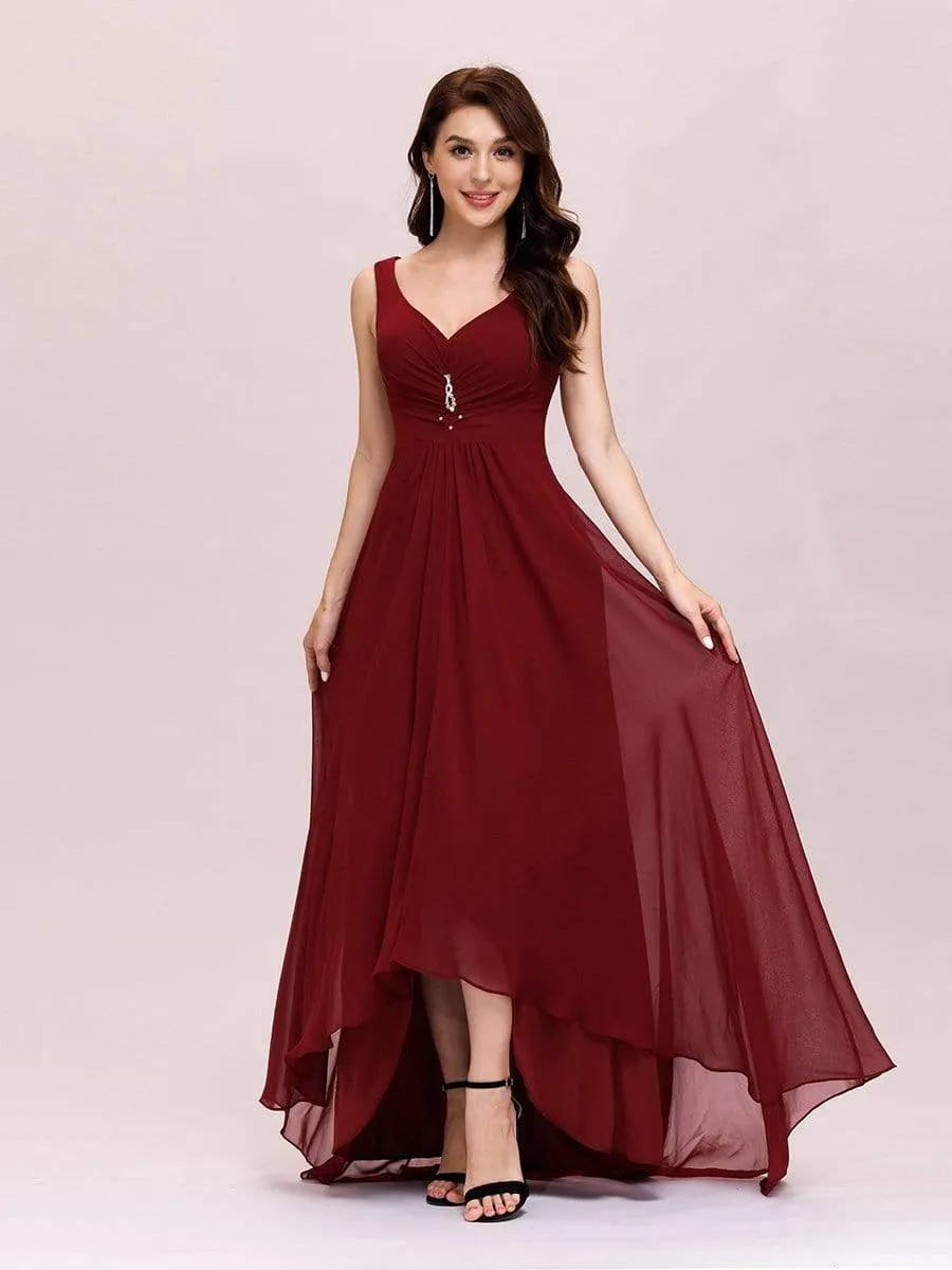 V-Neck High-Low Chiffon Evening Party Dress