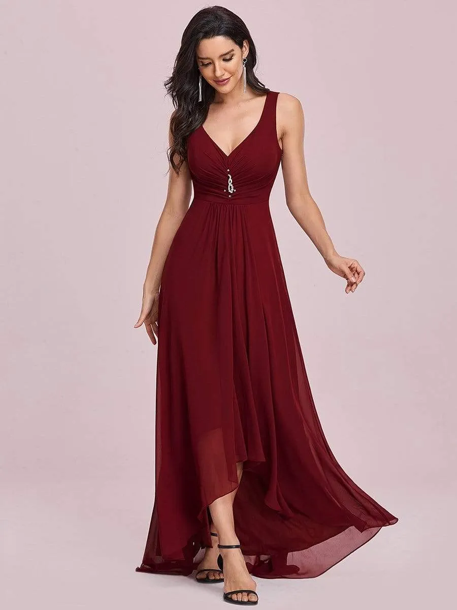 V-Neck High-Low Chiffon Evening Party Dress