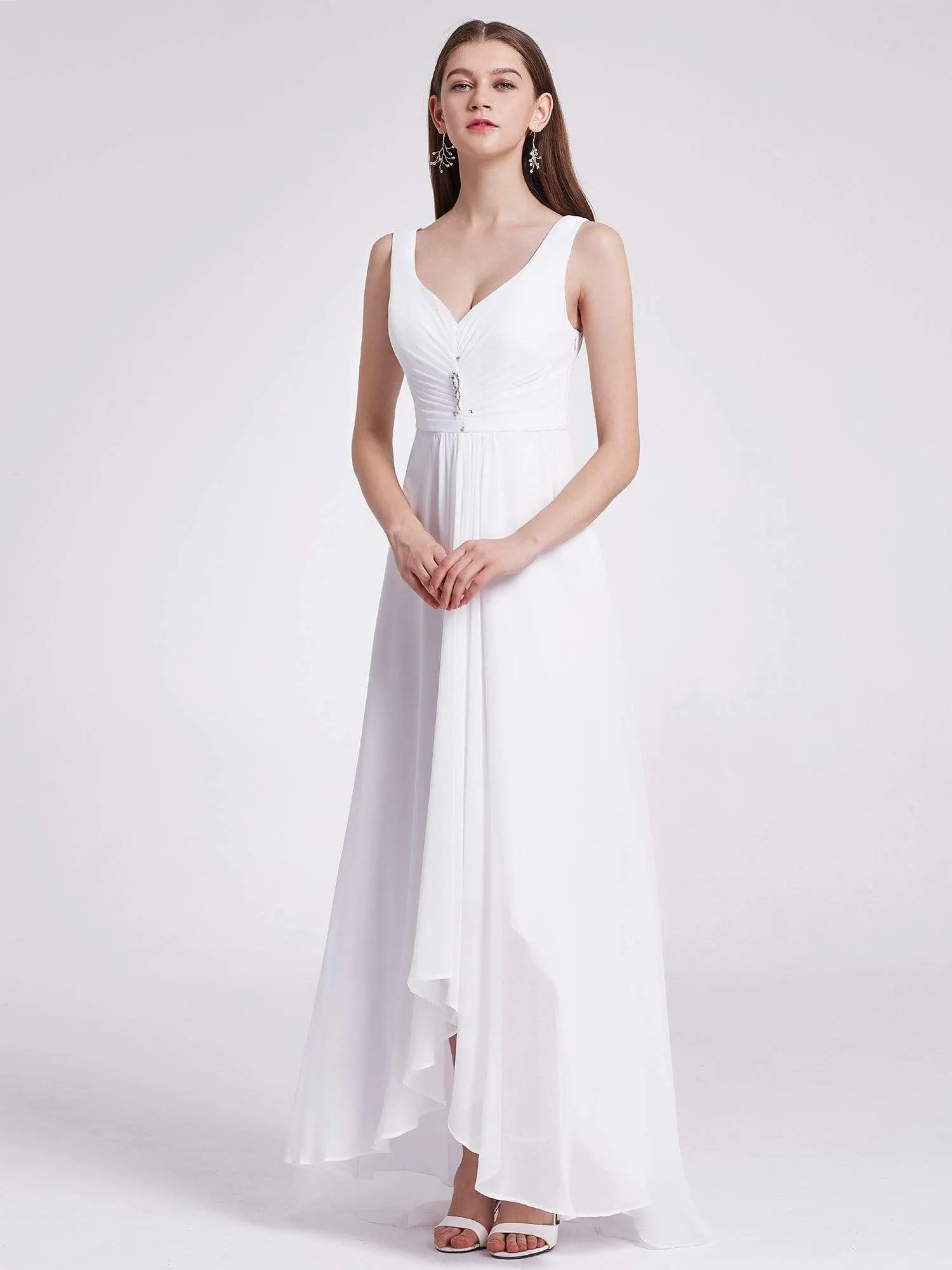 V-Neck High-Low Chiffon Evening Party Dress