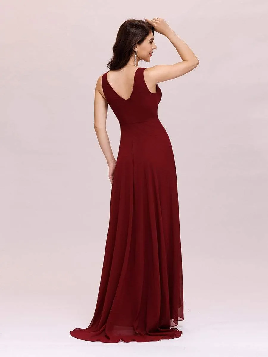 V-Neck High-Low Chiffon Evening Party Dress