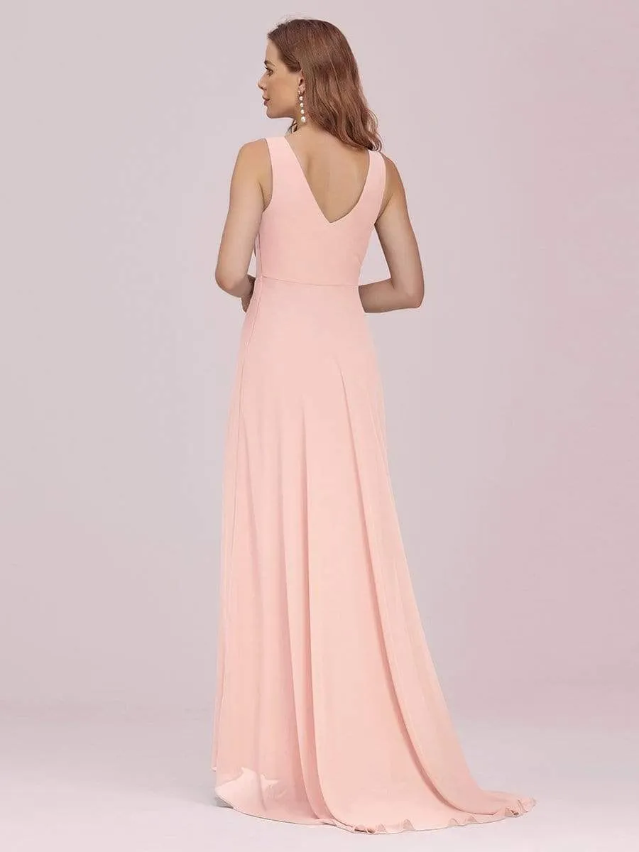 V-Neck High-Low Chiffon Evening Party Dress