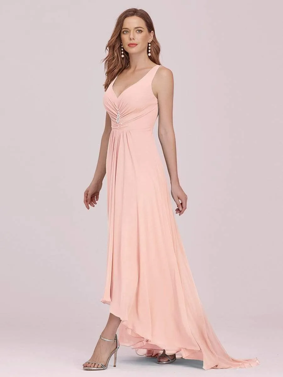 V-Neck High-Low Chiffon Evening Party Dress