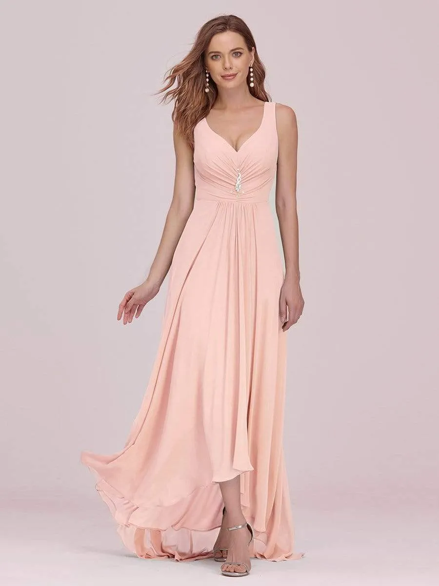 V-Neck High-Low Chiffon Evening Party Dress