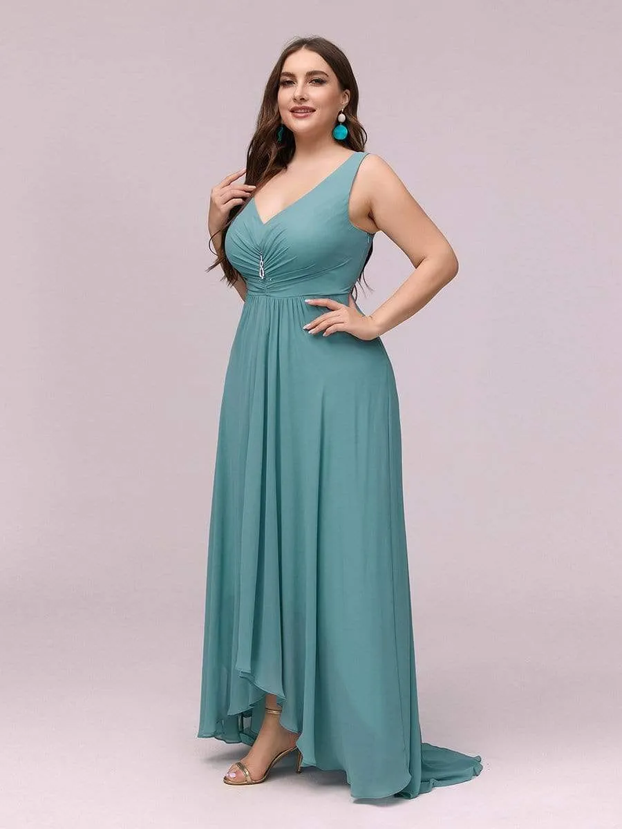 V-Neck High-Low Chiffon Evening Party Dress