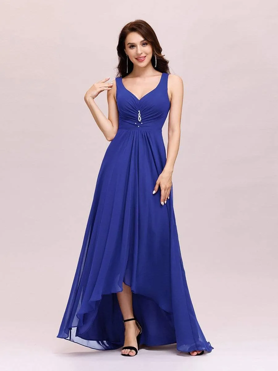 V-Neck High-Low Chiffon Evening Party Dress