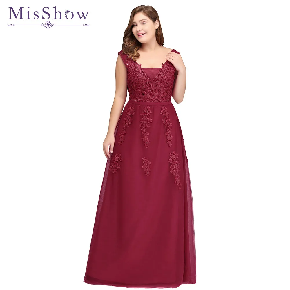 Vestido De Festa Red Lace V-neck  Lacing Long Plus size Evening Dress The Bride Applique Party Sexy Backless Prom Dresses