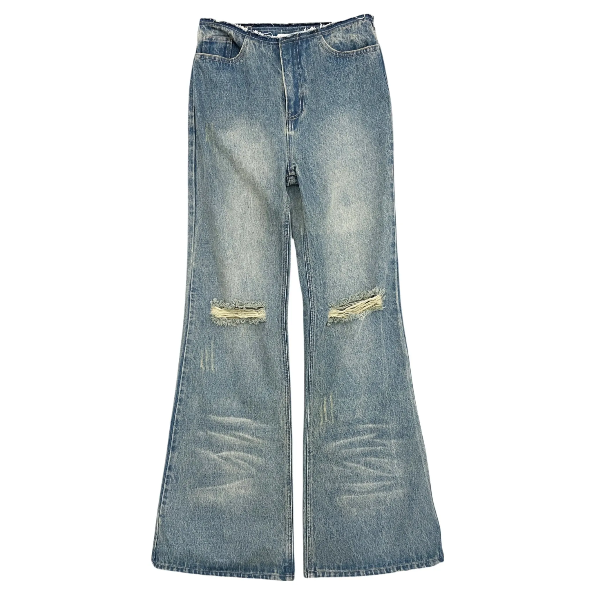 Washed Distressed Bootcut Jeans