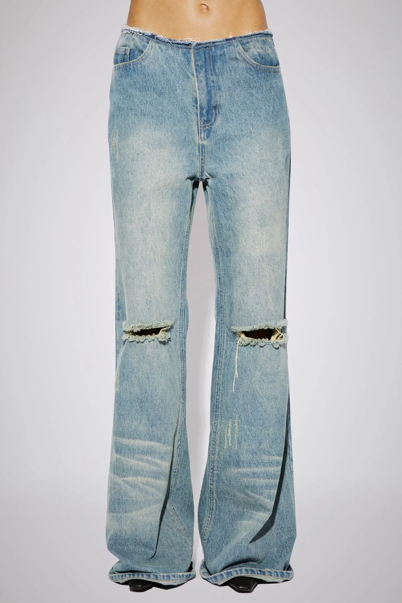 Washed Distressed Bootcut Jeans