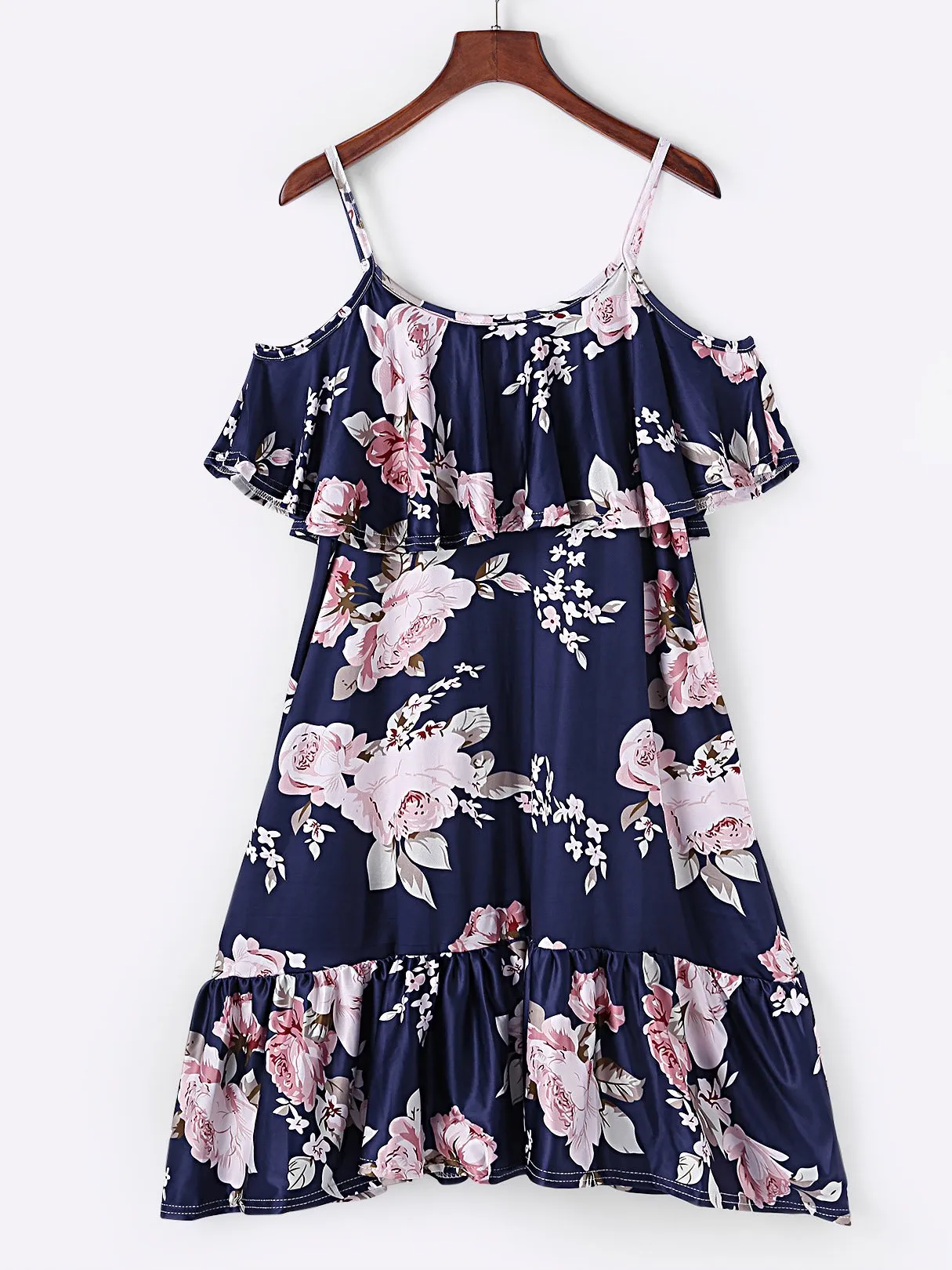 Wholesale Round Neck Cold Shoulder Short Sleeve Ruffle Hem Dresses