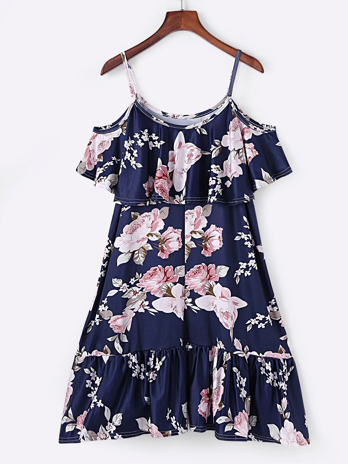 Wholesale Round Neck Cold Shoulder Short Sleeve Ruffle Hem Dresses