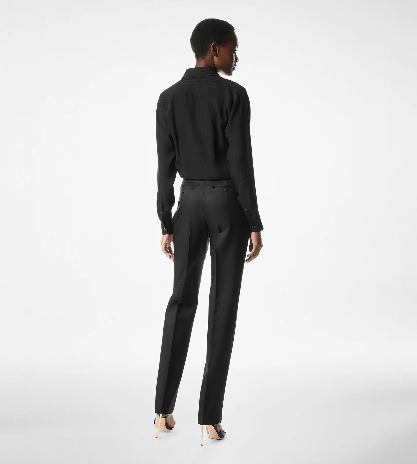 Wool Silk Twill Tailored Pleated Pants